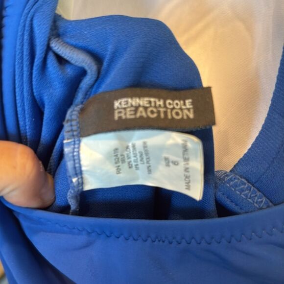 Kenneth Cole Reaction Size 6 Ruffled One Piece Swimsuit Blue Halter Strap - Picture 5 of 8